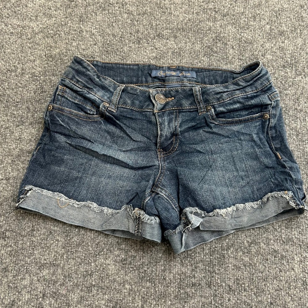 Celebrity Pink Shorts Womens Size 3 Dark Wash Raw Hem Cuffed Stretch Denim